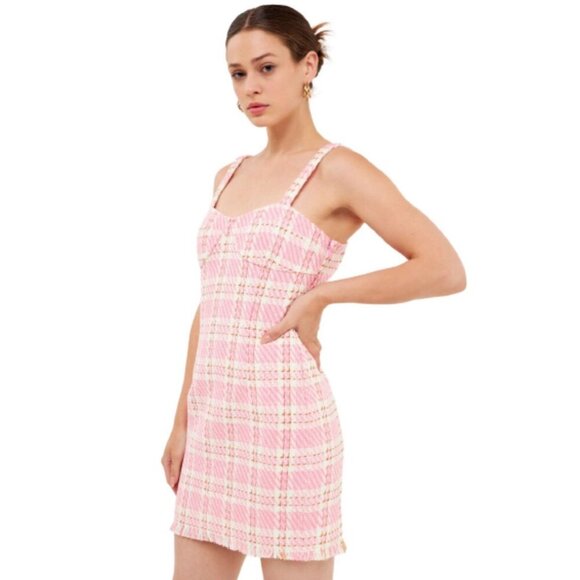 NWOT Endless Rose Dress Women’s Small Pink Tweed Corset Sweetheart Preppy Spring - Picture 16 of 16